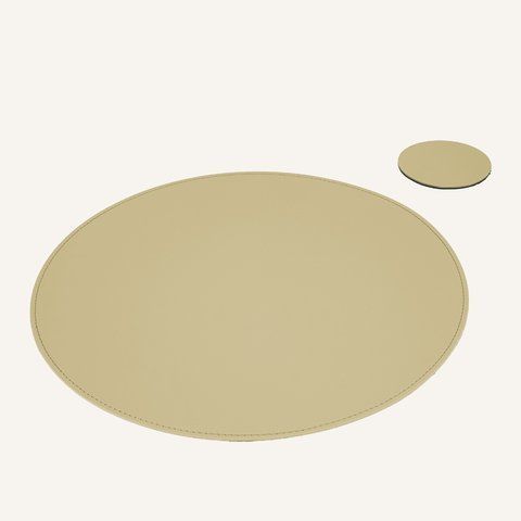 Round Leather Placemat and Coaster Set Limaс - Tovler Beige