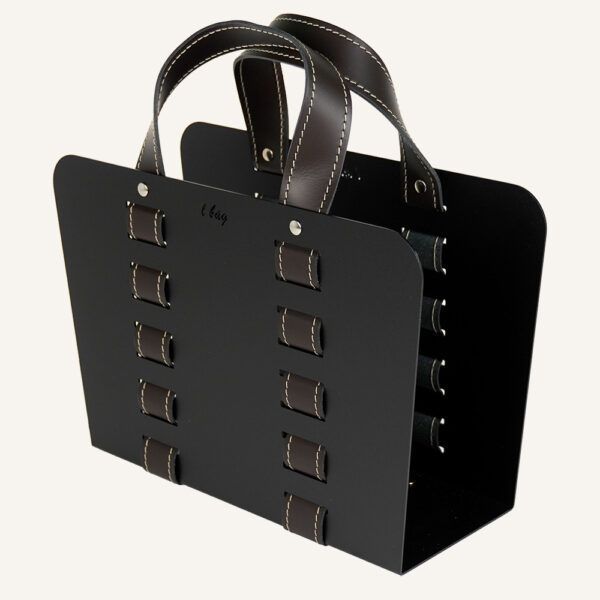 Steel and Leather Magazine Rack Limaс - L Bag 02 Dark Brown